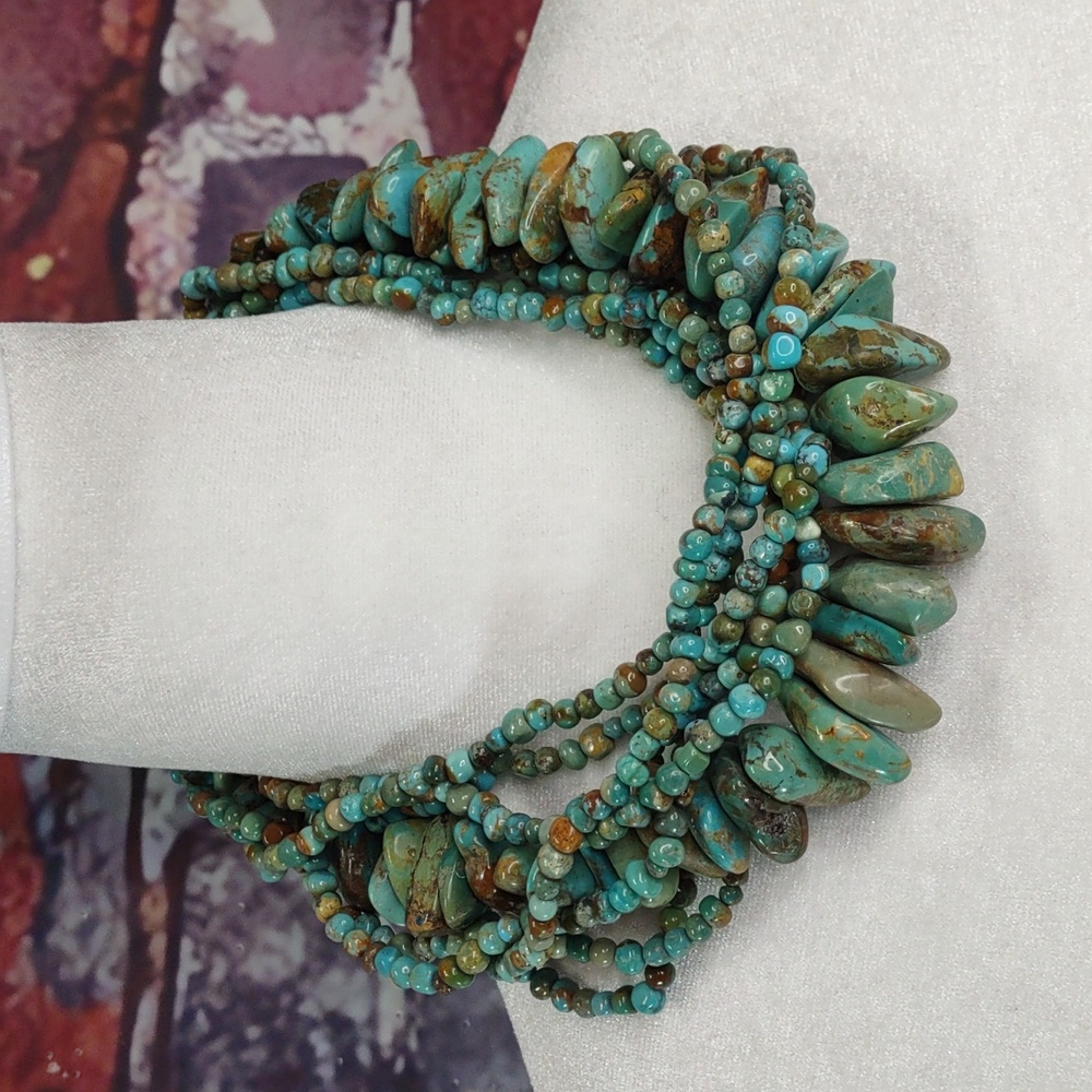 Stunning Southwestern Inspired Multi Strand Turquoise Necklace - Picture 5 of 10